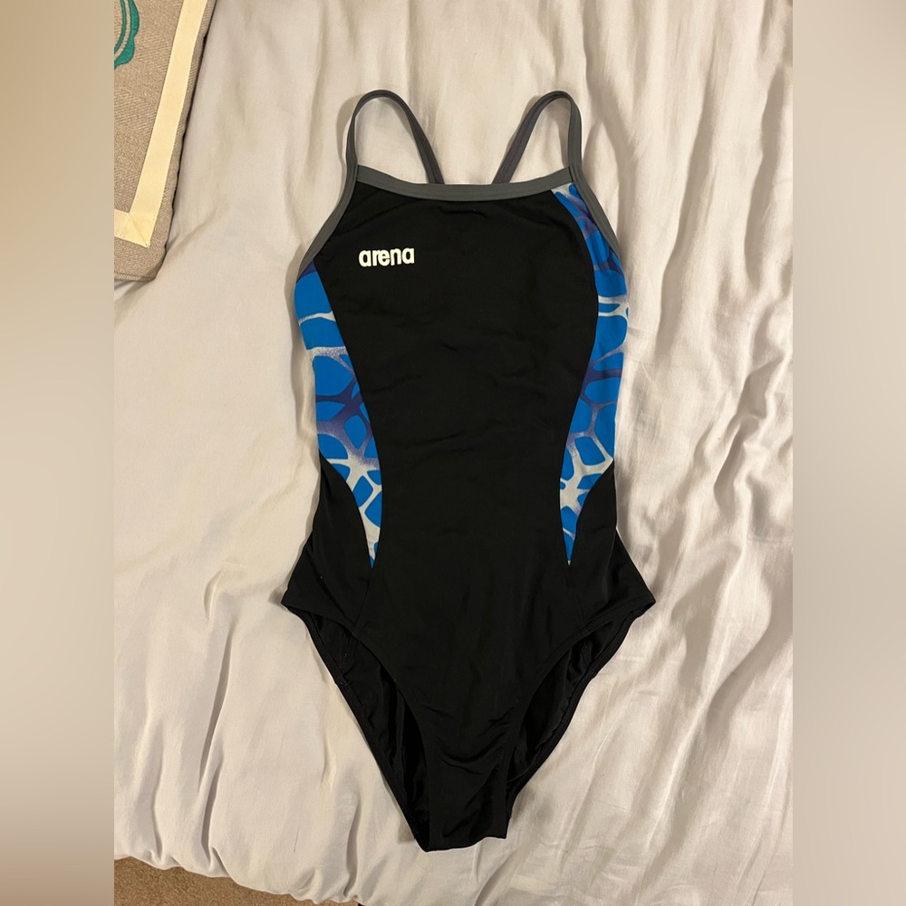 Arena bathing suit: one-piece, black and blue